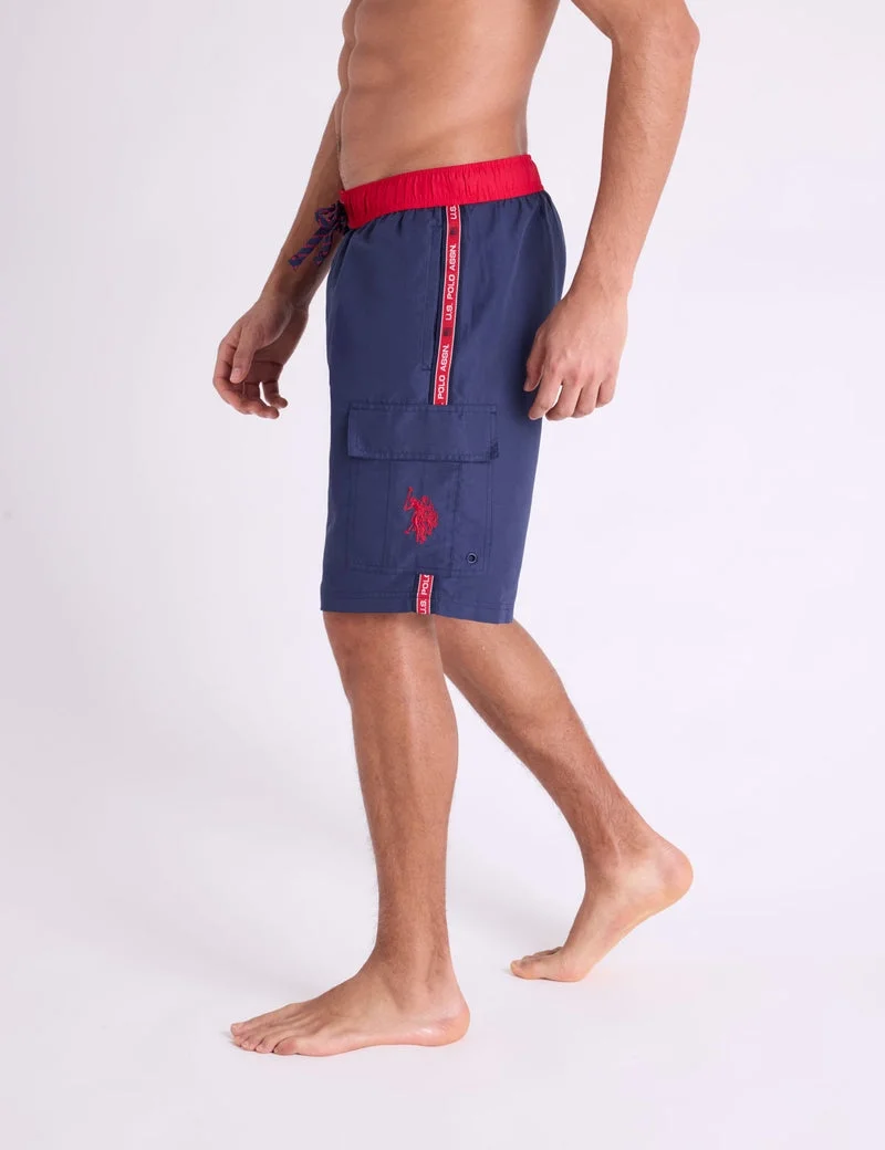 Мужские шорты для плавания U.S. Polo Assn. 10" USPA Side Tape Cargo, темно-синий — фото 4