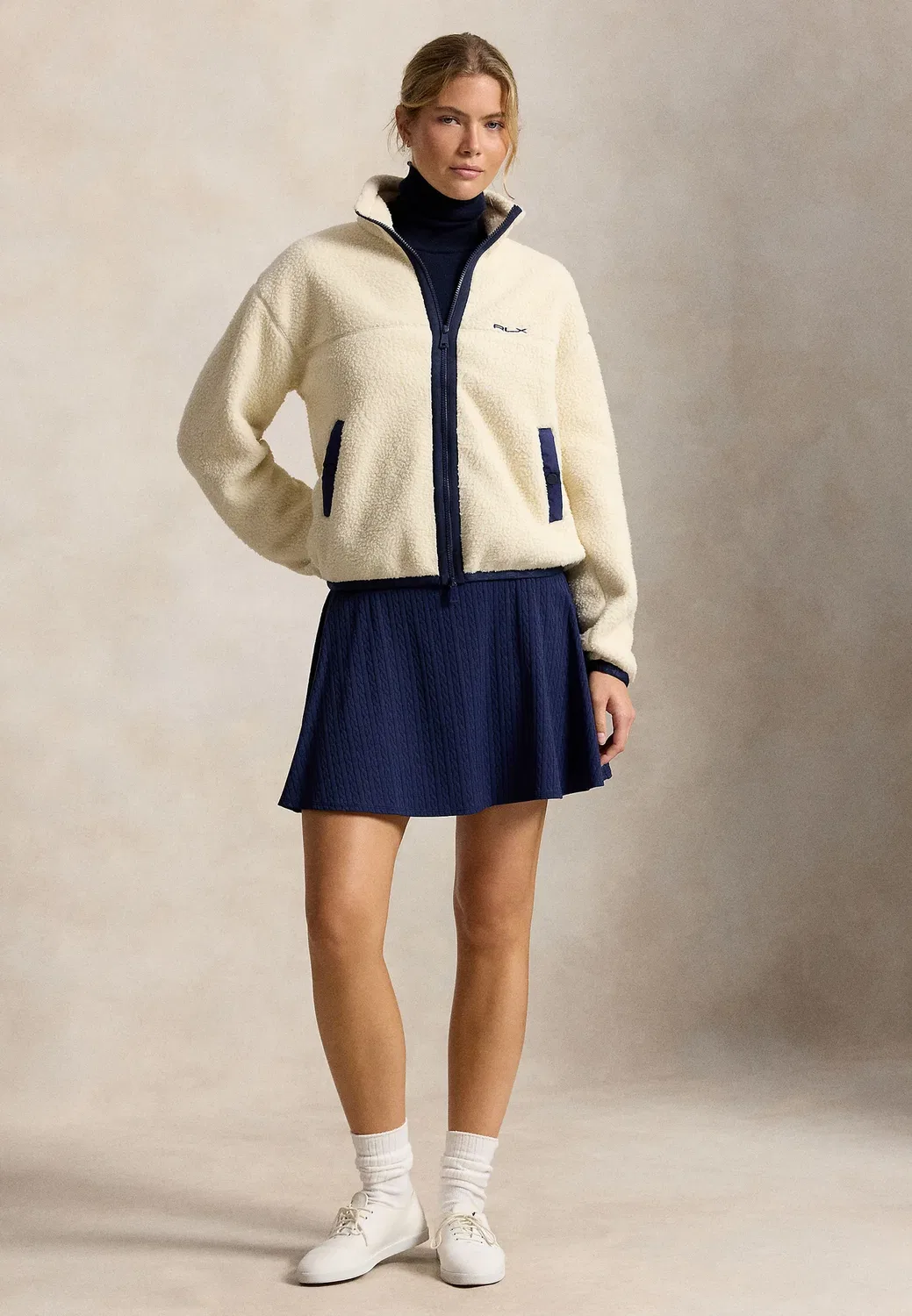 Флисовая куртка-бомбер с воротником-стойкой на молнии Polo Ralph Lauren, Winter Cream — фото 2