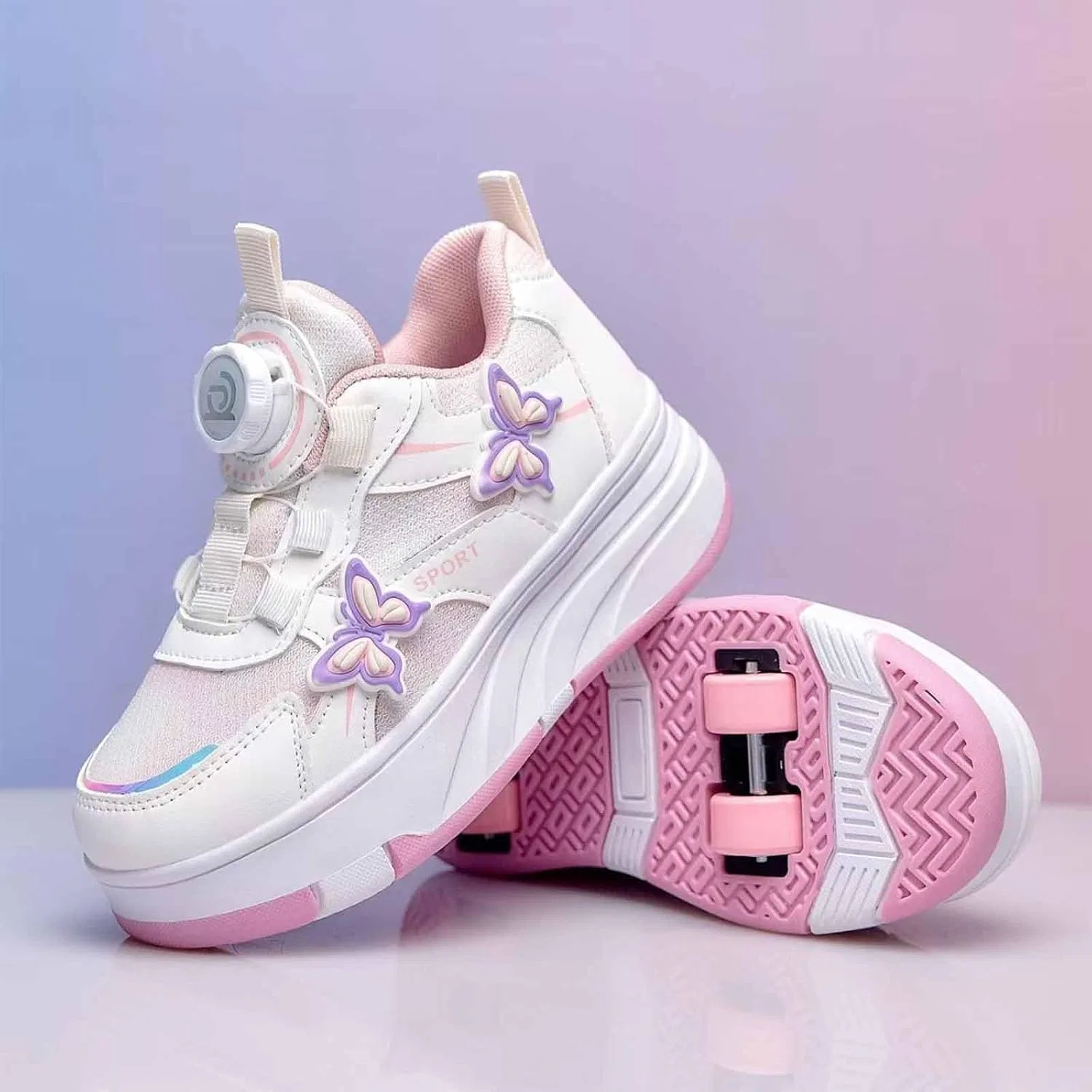 Детские роликовые кроссовки со съемными колесами Skiddly, Pink White — фото 3