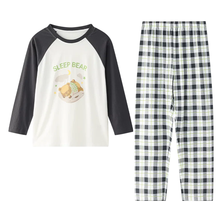 Детский комплект пижамы с длинным рукавом Red bean, Dark Gray