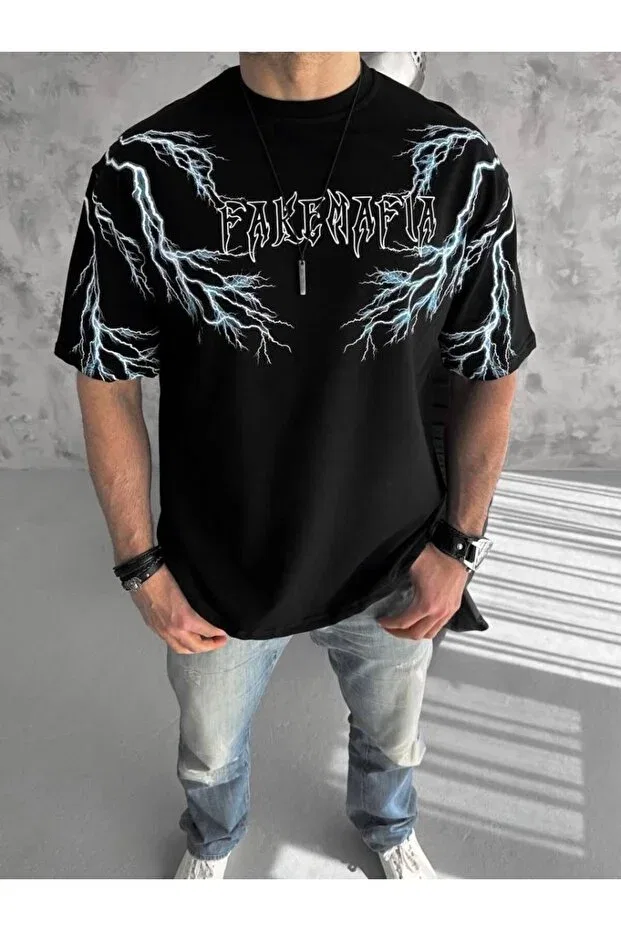 Мужская футболка с принтом Lightning Bolt Vexor, Black