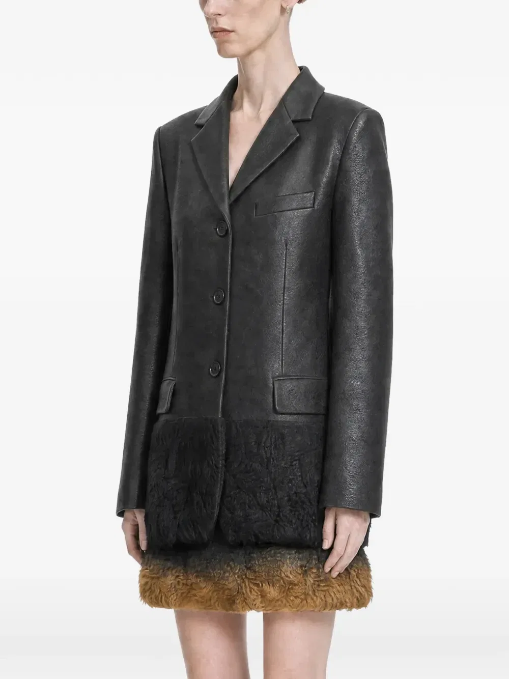 Блейзер с отделкой из овчины MIU MIU, черный — фото 2