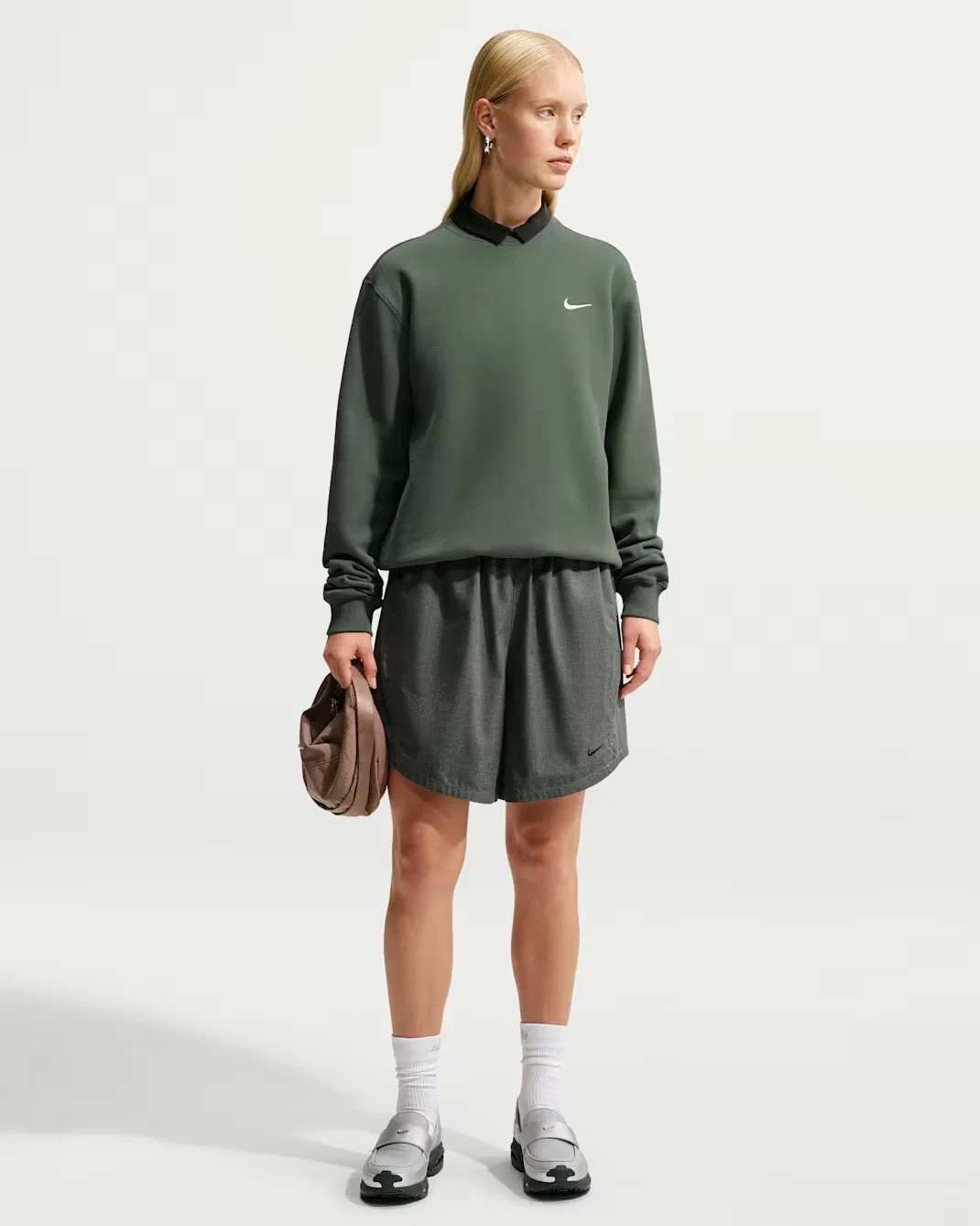 Women's Crew Nike Studio Fleece Medium Weight, Camo Green/Sail — фото 4