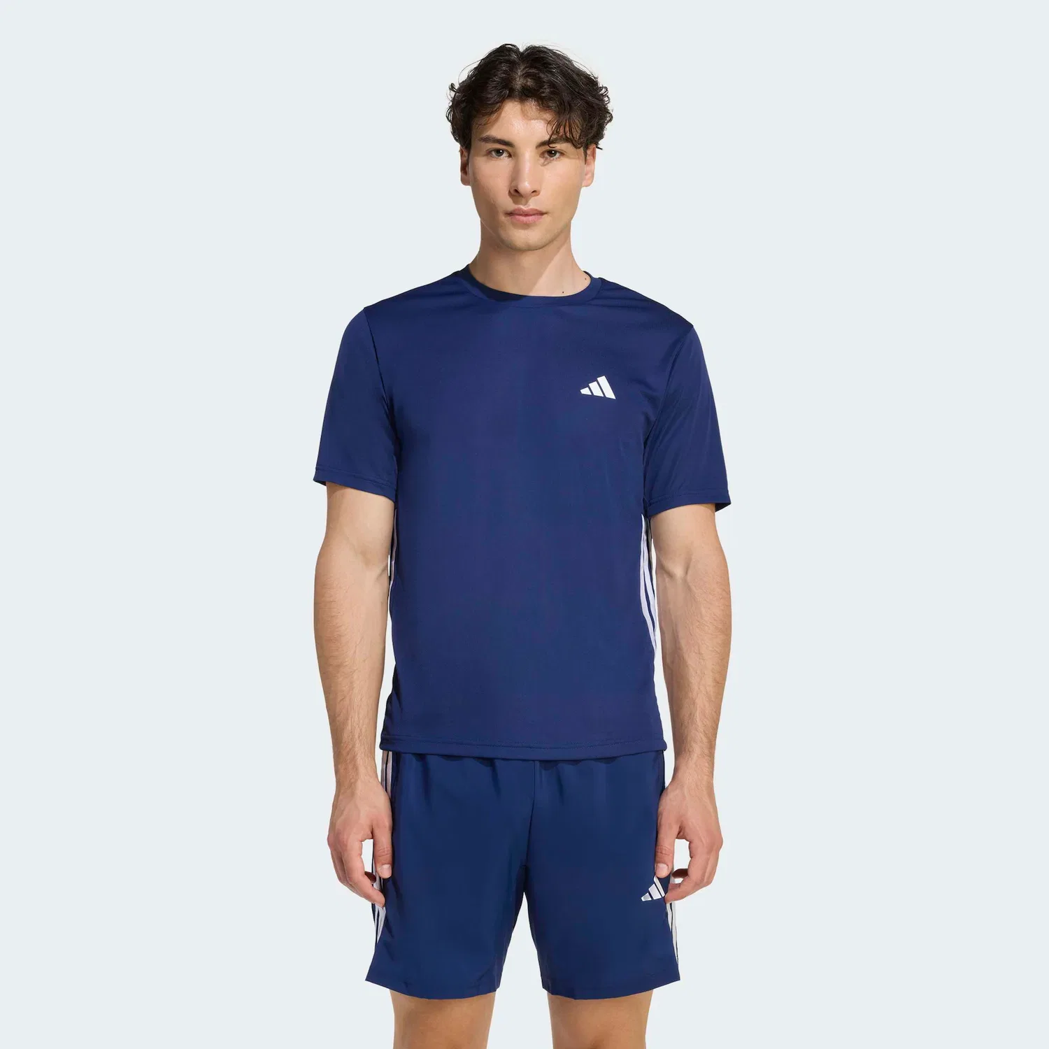 Мужская тренировочная футболка с тремя полосками Adidas Performance, Dark Blue/White — фото 2