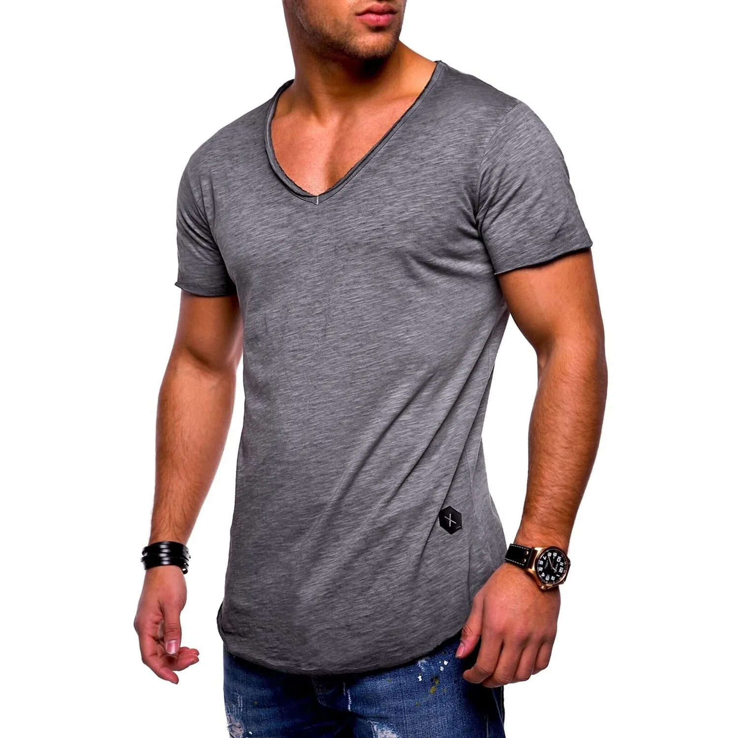 Детская хлопковая футболка с V-образным вырезом Behype, Dark Gray