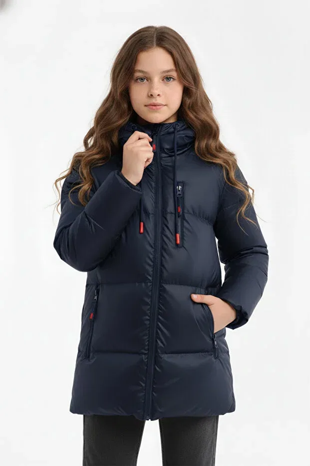 Детское зимнее пальто-пуховик для девочек с принтом Qawwa, A. Navy Blue — фото 2