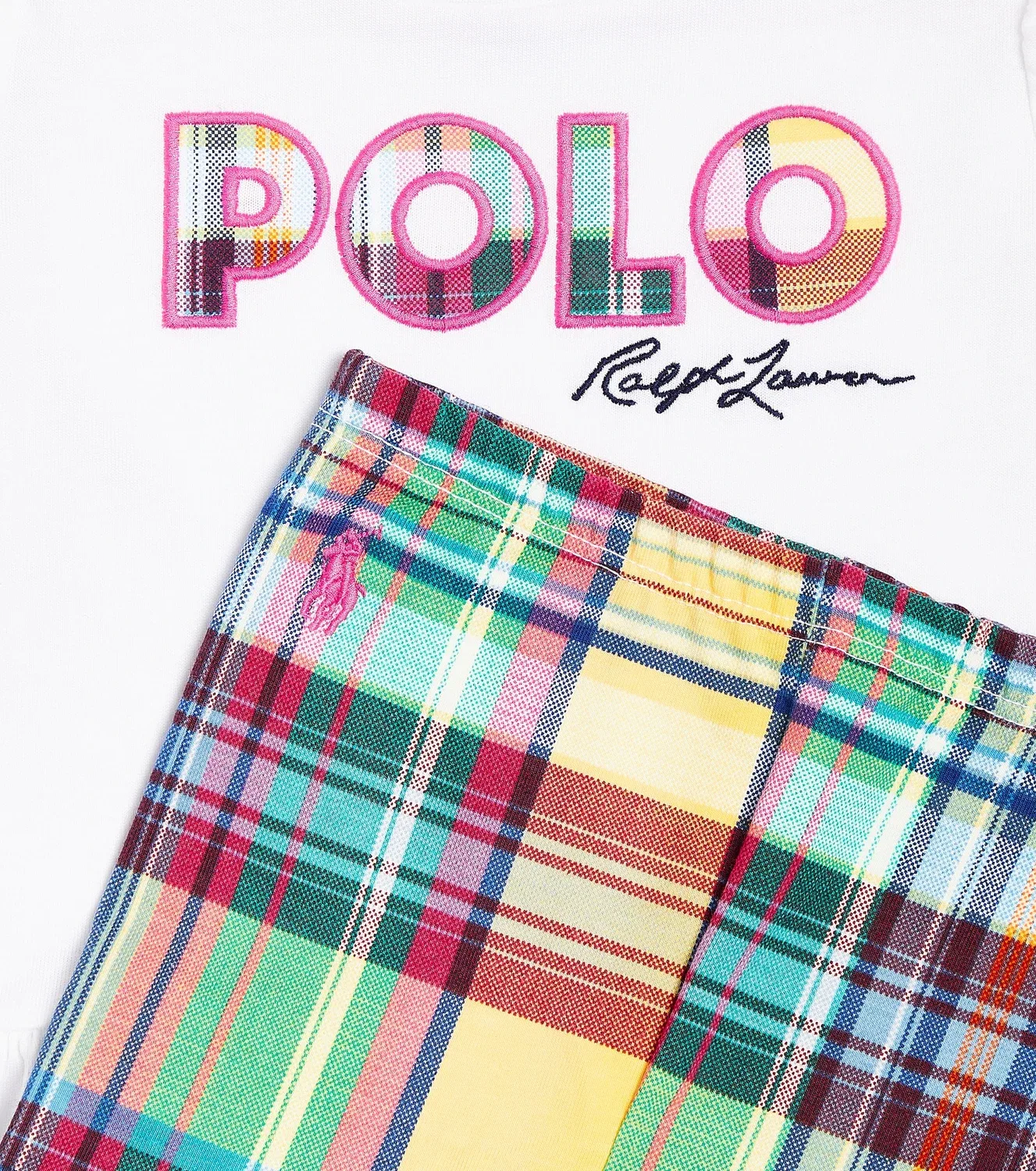 Комплект из топа и леггинсов хлопковый Sunshine Madras W/ Bright Pink Polo Ralph Lauren Kids, мультиколор — фото 3
