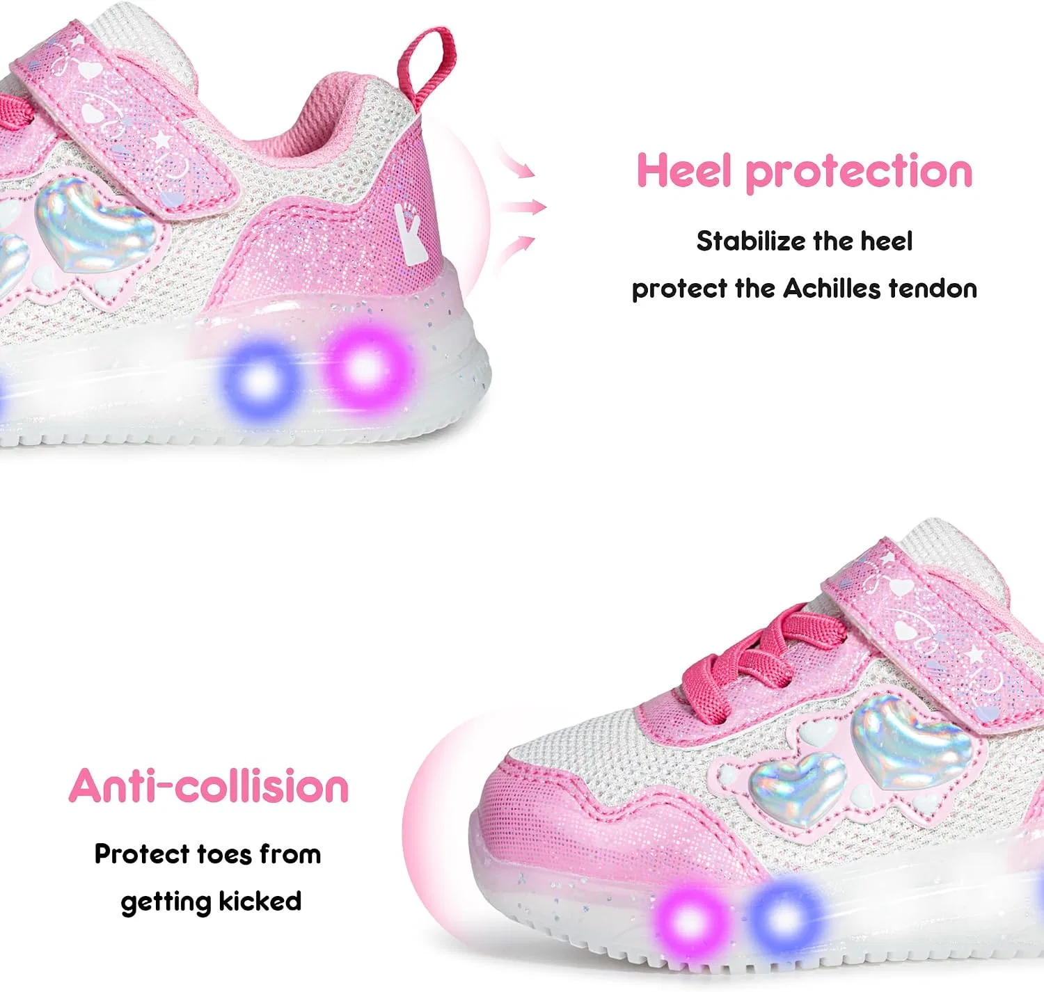 Детские кроссовки для девочек со светящейся подошвой YESKIS, Heart White Mangenta Light Up Sneakers — фото 4