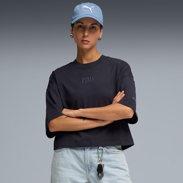 

Женская футболка свободного кроя с графическим принтом Puma Premium Essentials, синий