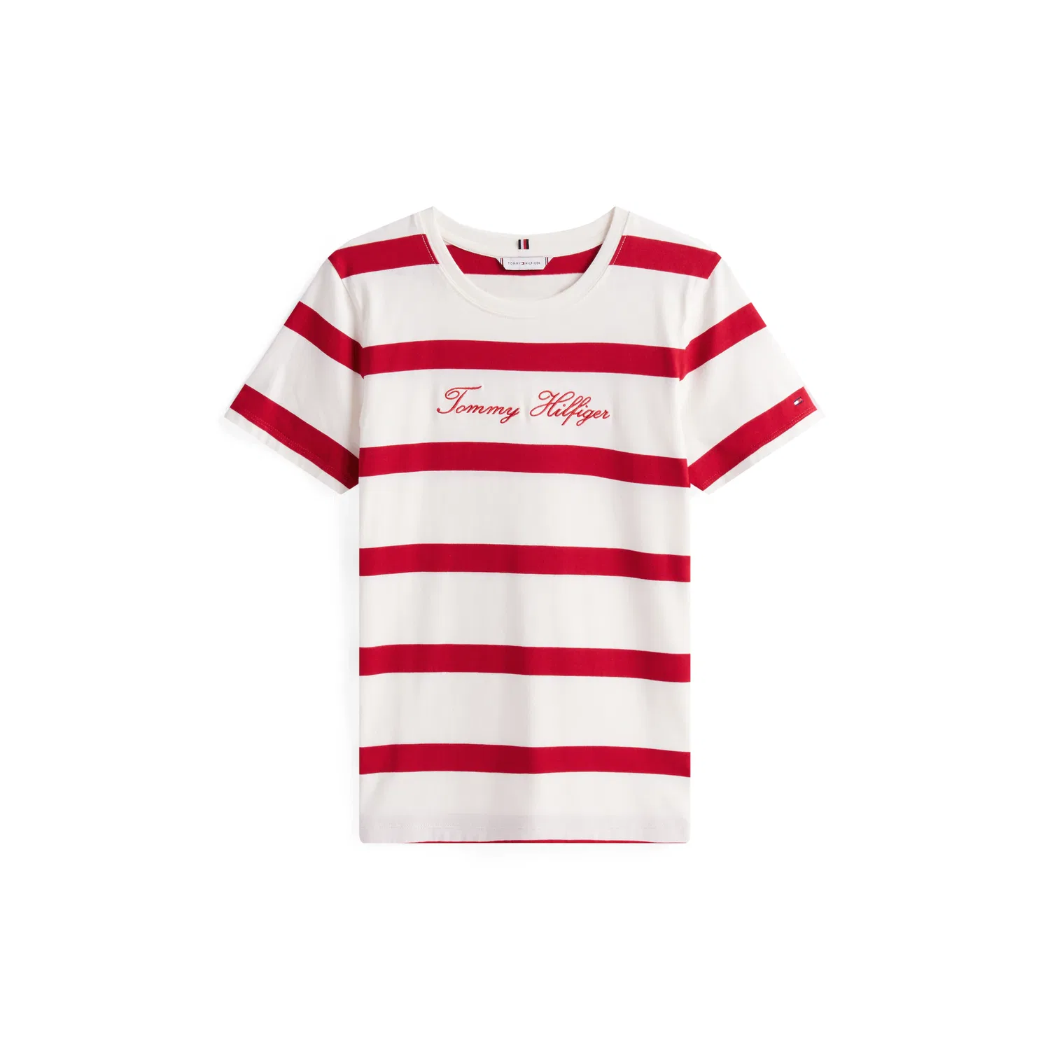 Женская футболка с логотипом Tommy Hilfiger, Breton Striped Ivory/Med Red — фото 3