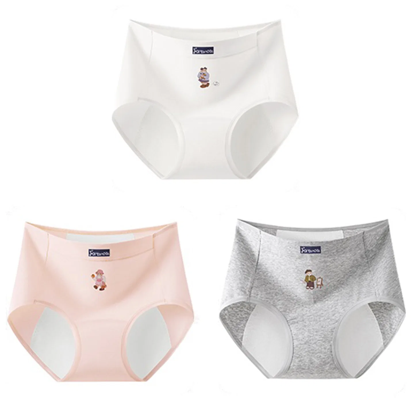 Детские трусы для девочек с принтом Red Bean, Moonlight White+Strawberry Pink+Light Grey