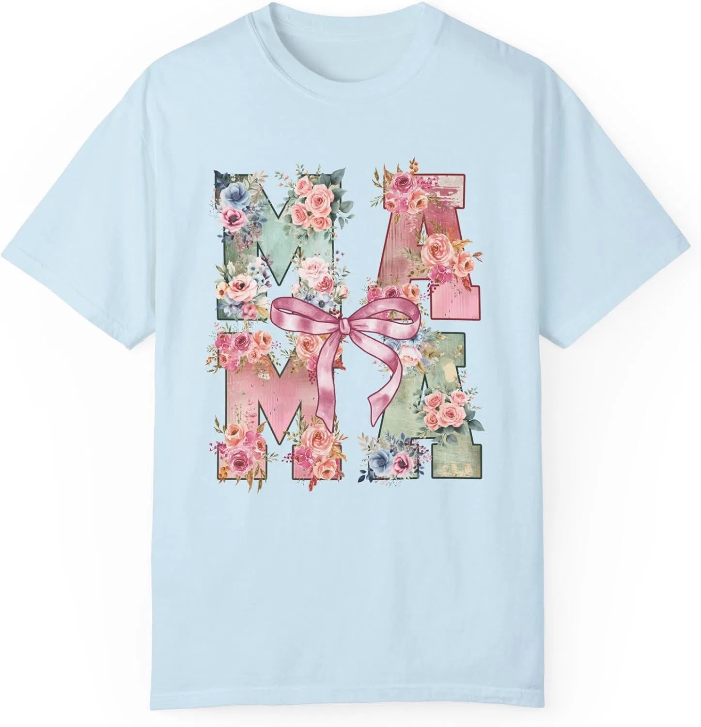 Женская футболка с цветочным принтом и надписью MAMA Comfort Colors 1717, Chambray