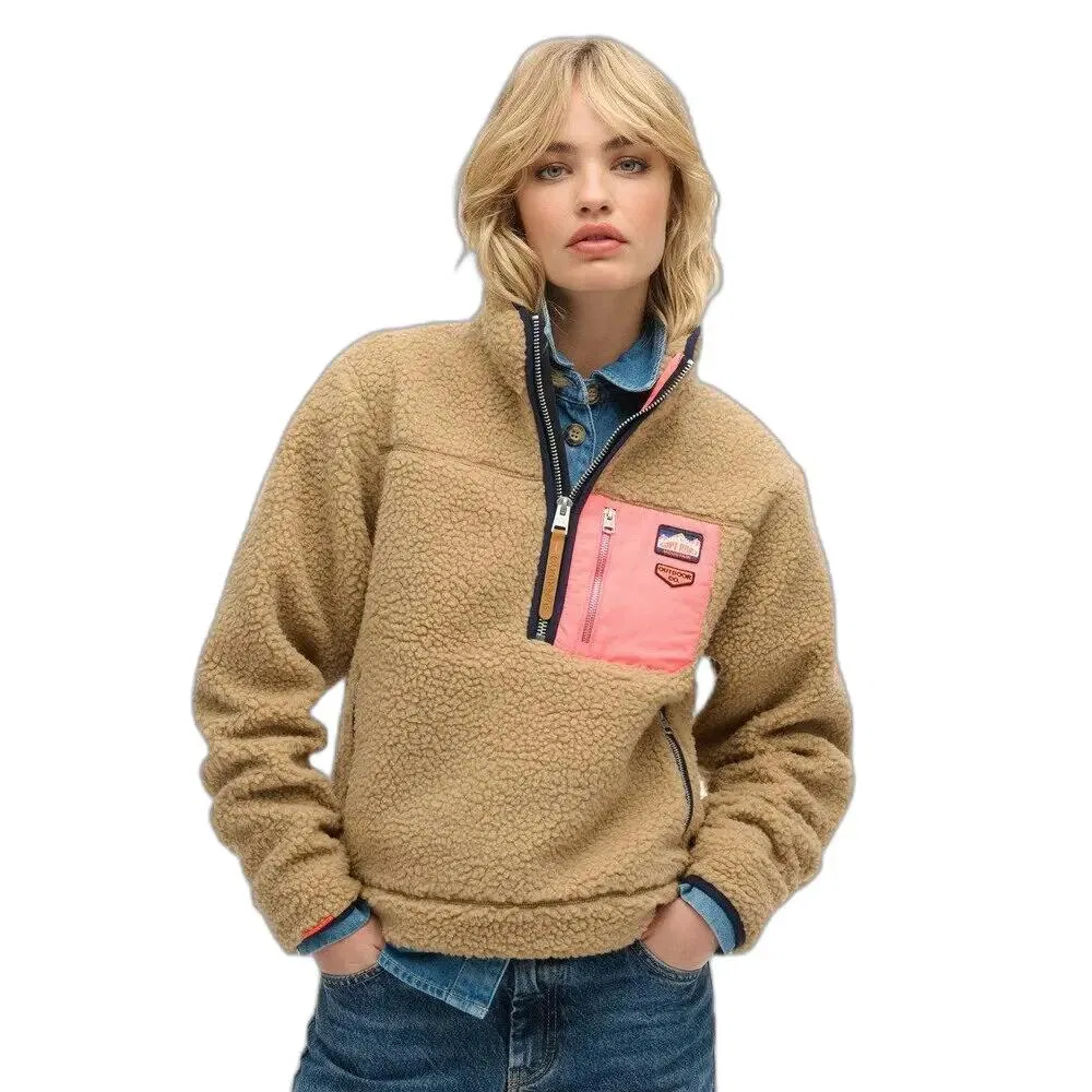 Женская флисовая куртка с полузастежкой Superdry Vintage, Braun — фото 2