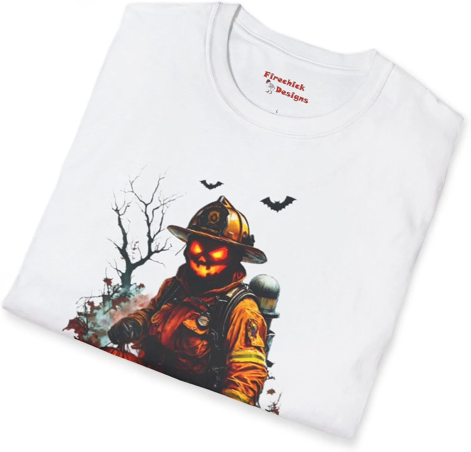 Унисекс футболка с принтом Jack O'Lantern Firefighter Gildan 64000, White — фото 3