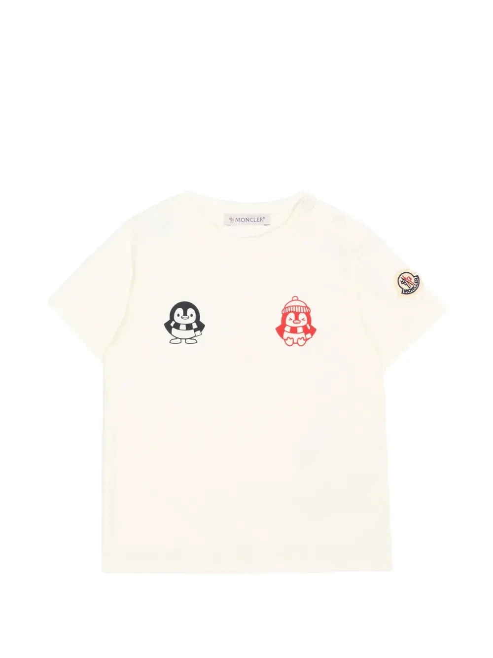 Футболка с принтом пингвина и пуговицами на плечах Moncler Enfant, бежевый