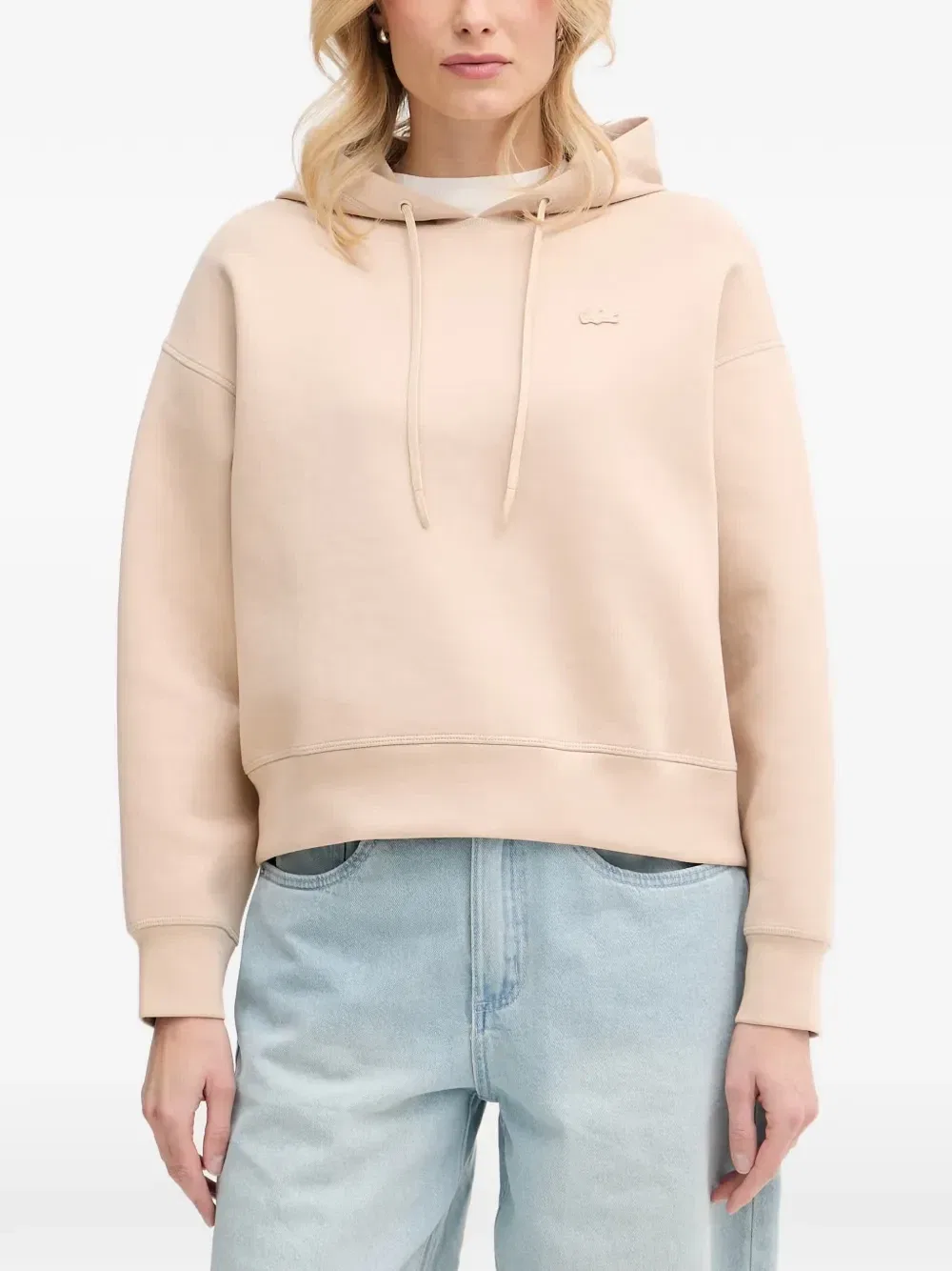 Худи Lacoste с логотипом-нашивкой и завязками, бежевый