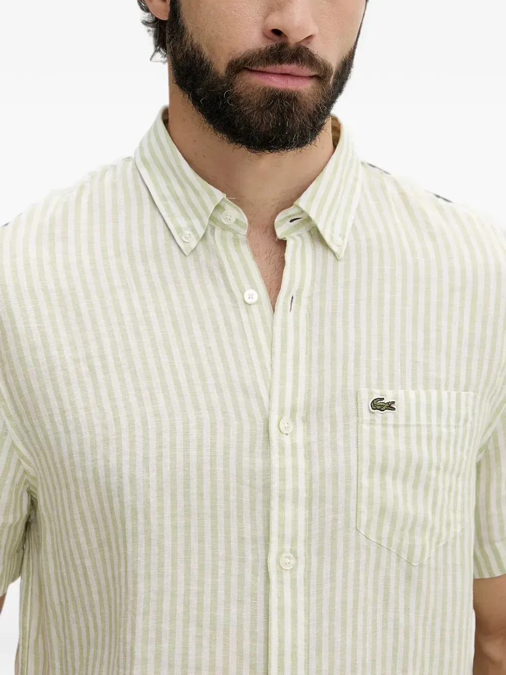 Полосатая рубашка с короткими рукавами Lacoste, зеленый — фото 4