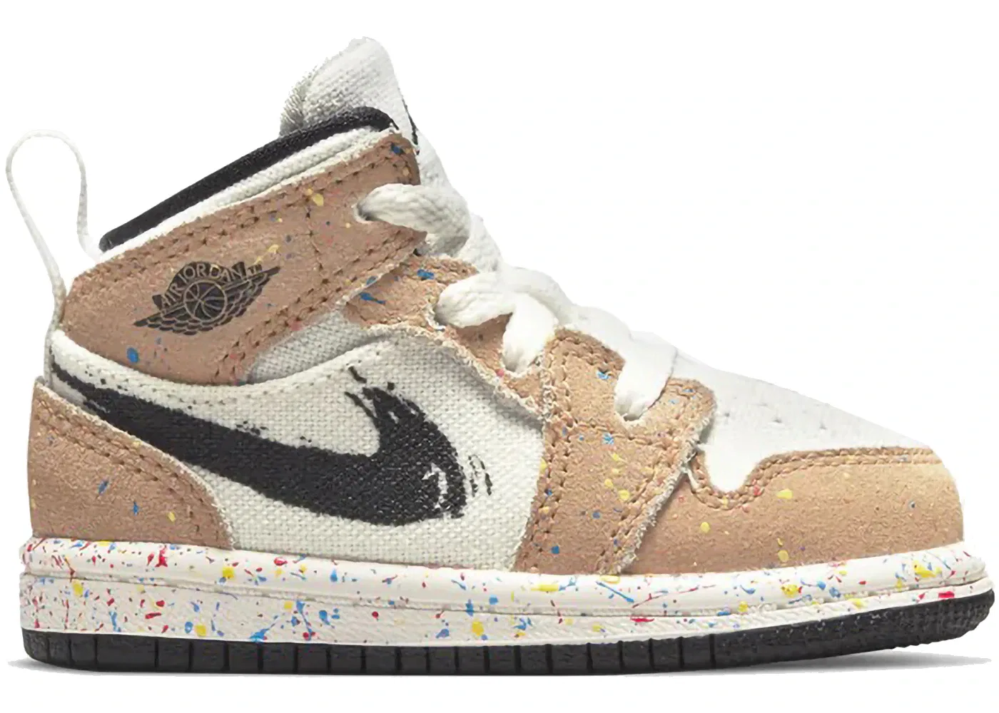 Детские кроссовки с принтом Jordan 1 Mid SE Brushstroke Jordan, Sail/Cider/Chile Red/Black