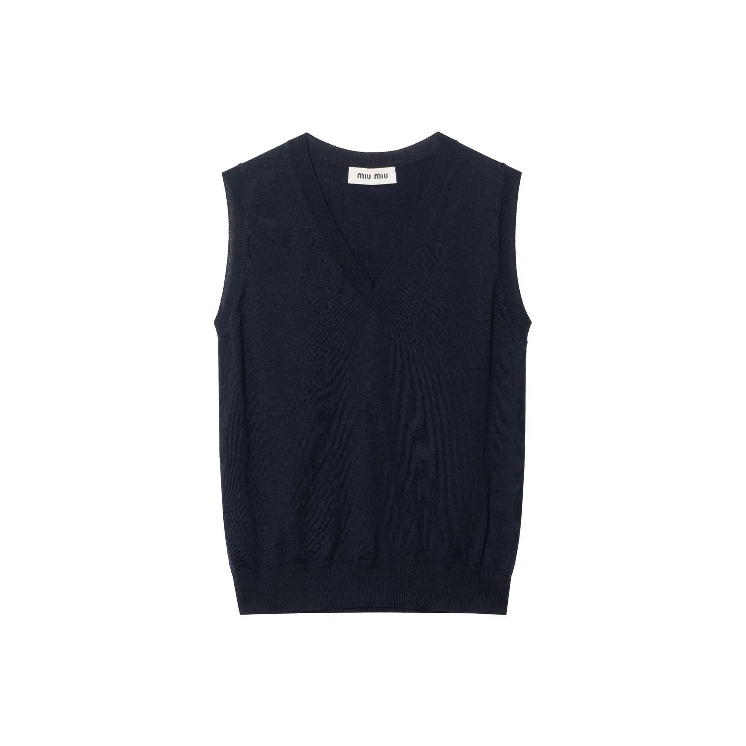 Женский топ без рукавов с V-образным вырезом Navy Blue MIU MIU