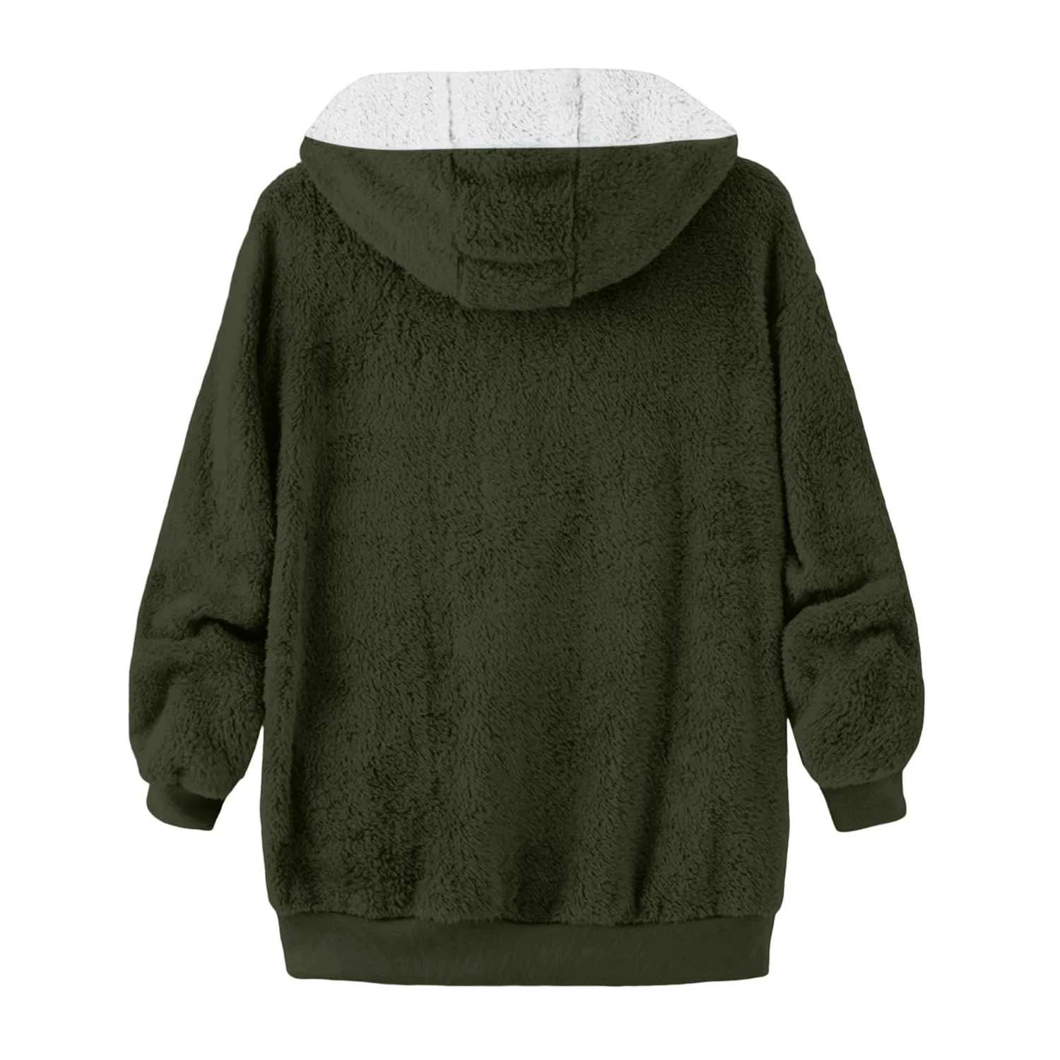 Женское зимнее пальто с капюшоном из флиса, Army Verde — фото 3