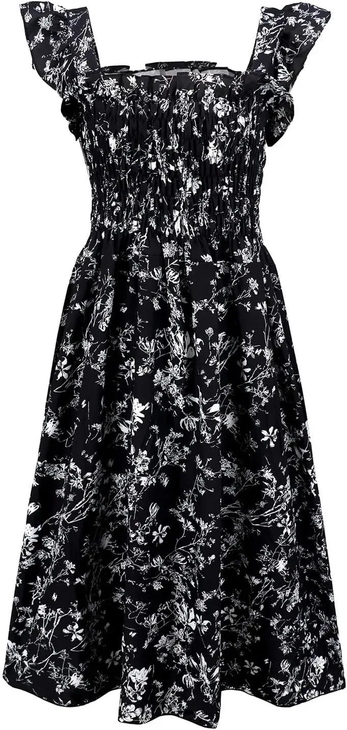 Женское летнее платье с цветочным принтом Square Neck Sundress, Black — фото 4