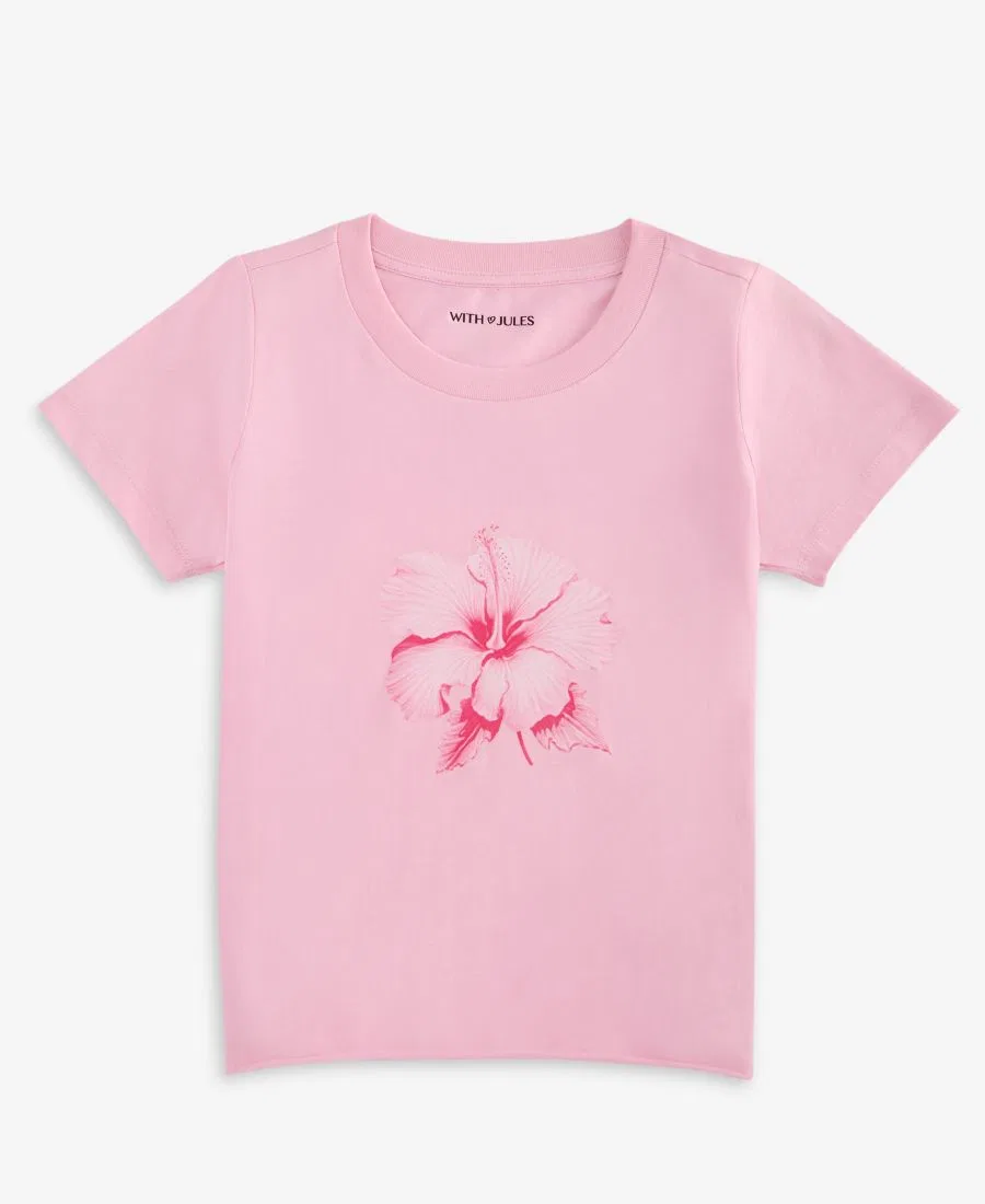 Футболка-бабидол с принтом Hibiscus Big Girl By With Jules, Pink