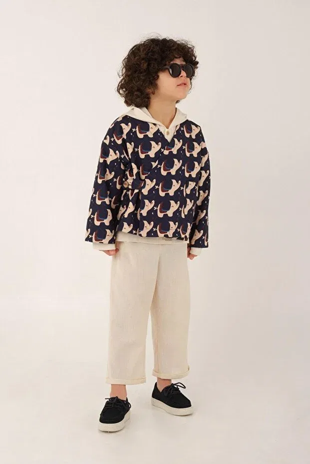 Детская куртка для девочек с принтом Double breasted elephant patterned jacket Mioma Kids, Blue — фото 2