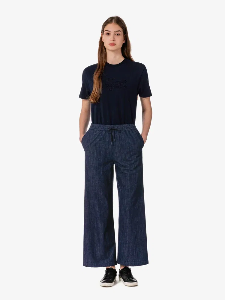 Брюки LACOSTE Navy из льна, широкие, с эластичной талией — фото 4