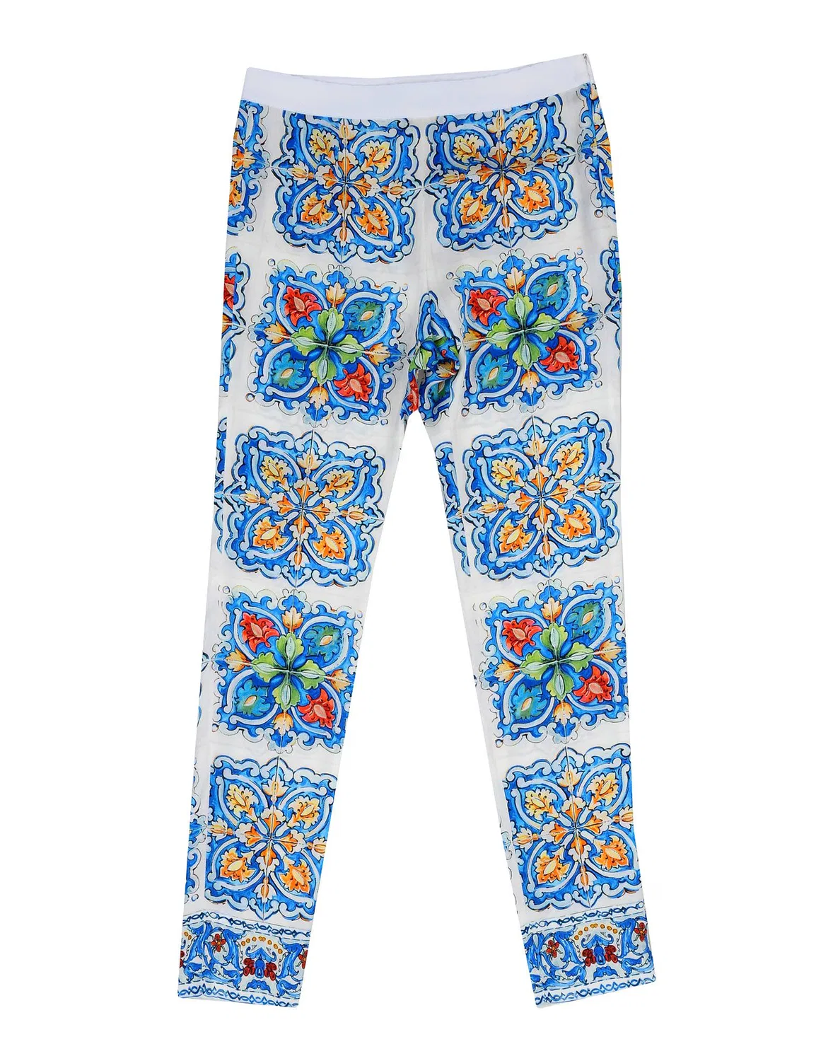 Детские брюки для девочек сатиновые с принтом Dolce&Gabbana, белый