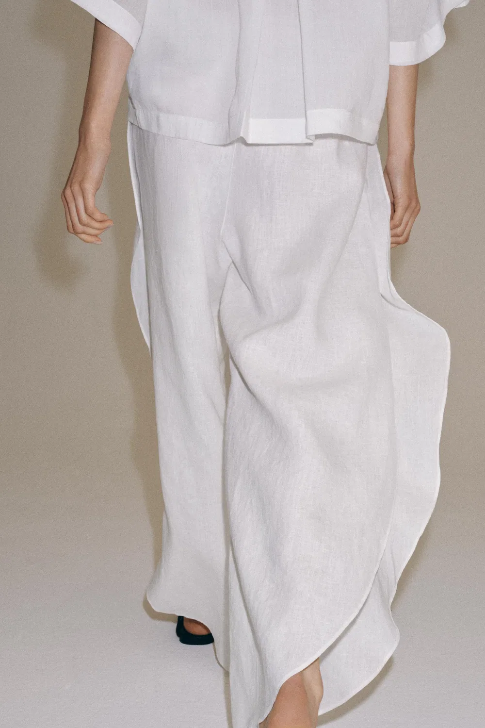 Брюки из 100% льна с разрезами, коллекция ZW ZARA, White — фото 3