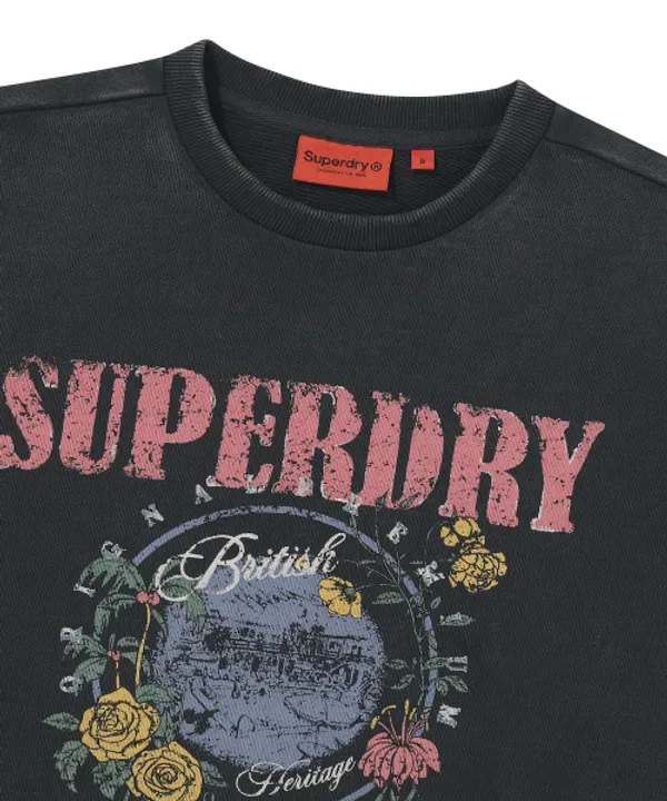 Свитшот с цветочным принтом, футболка с длинным рукавом Superdry, темно-серый — фото 3