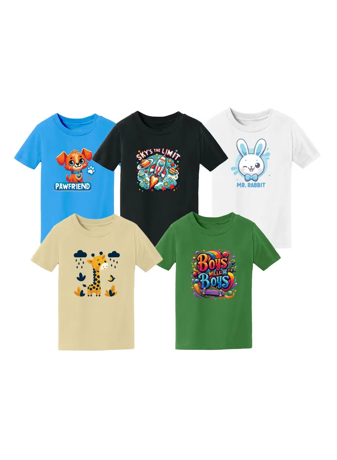 Комплект футболок с принтом, с коротким рукавом, 5 шт, Printshop4Me, комбо 4