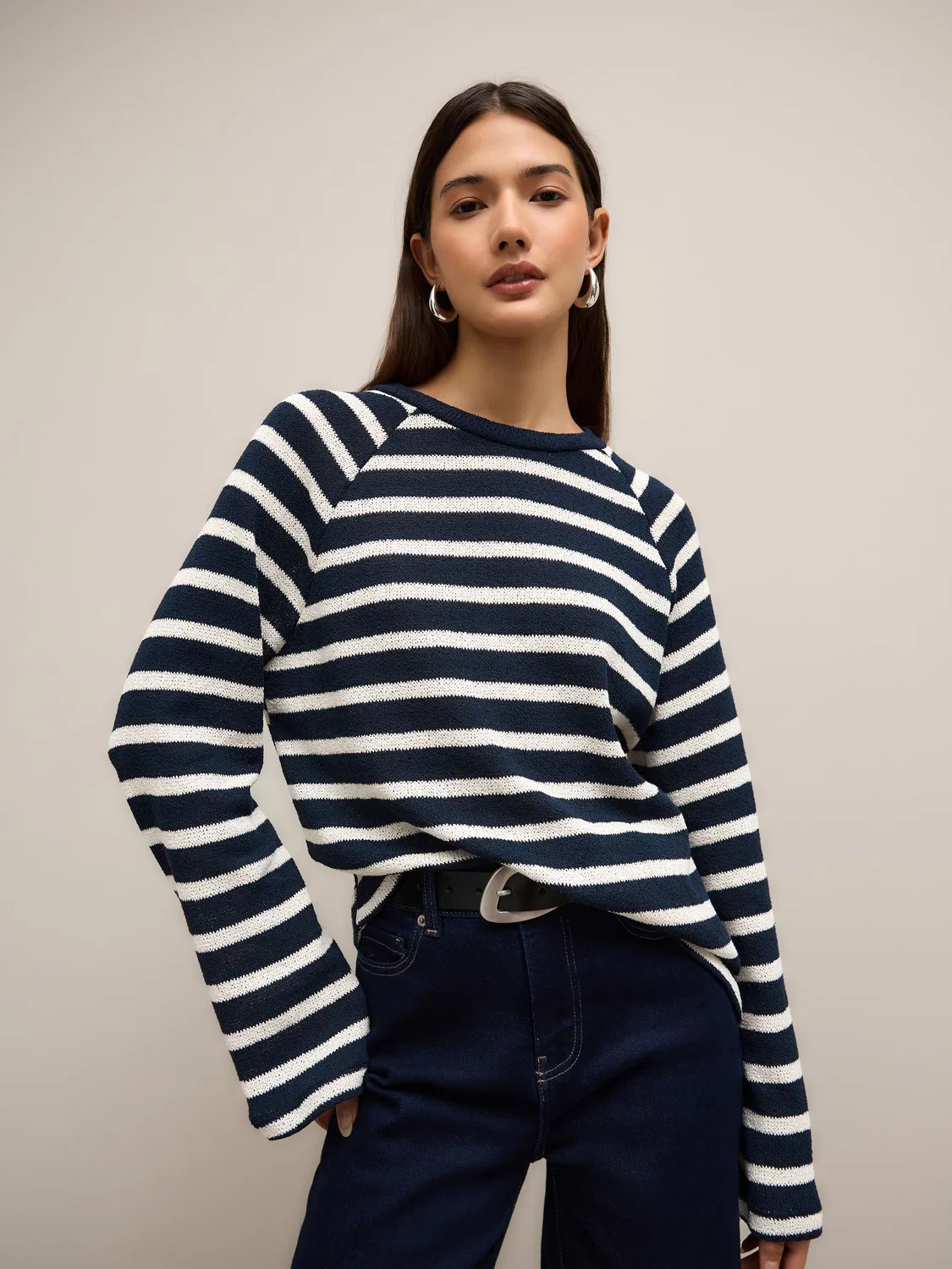 Джемпер с длинным рукавом, полосатый Next, Navy Blue/Ecru Stripe