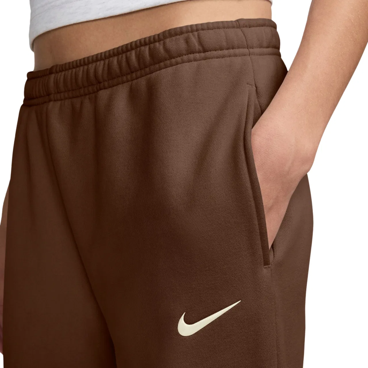 Женские широкие брюки из футера Nike Studio Fleece Wide Leg Pant, Cacao/Sail — фото 3
