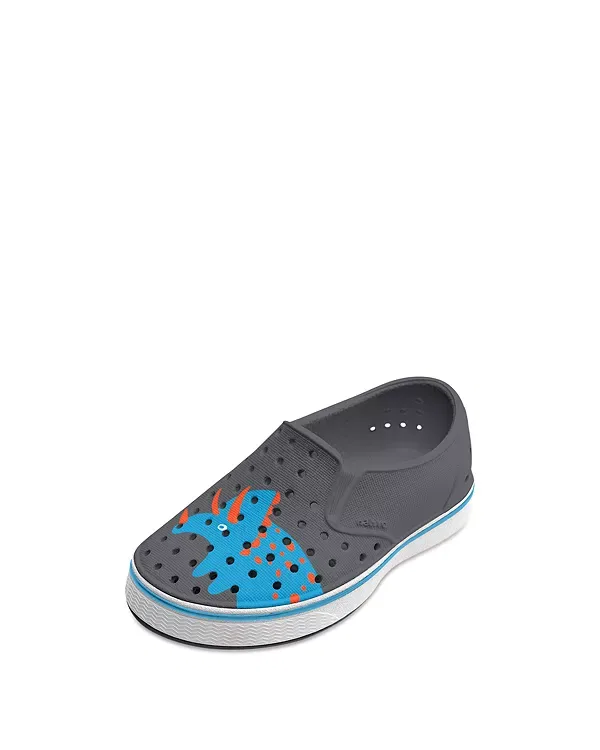 Детские кроссовки для девочек с принтом Miles Block Native, Gravity Grey/Shell White/Dinosaur Block