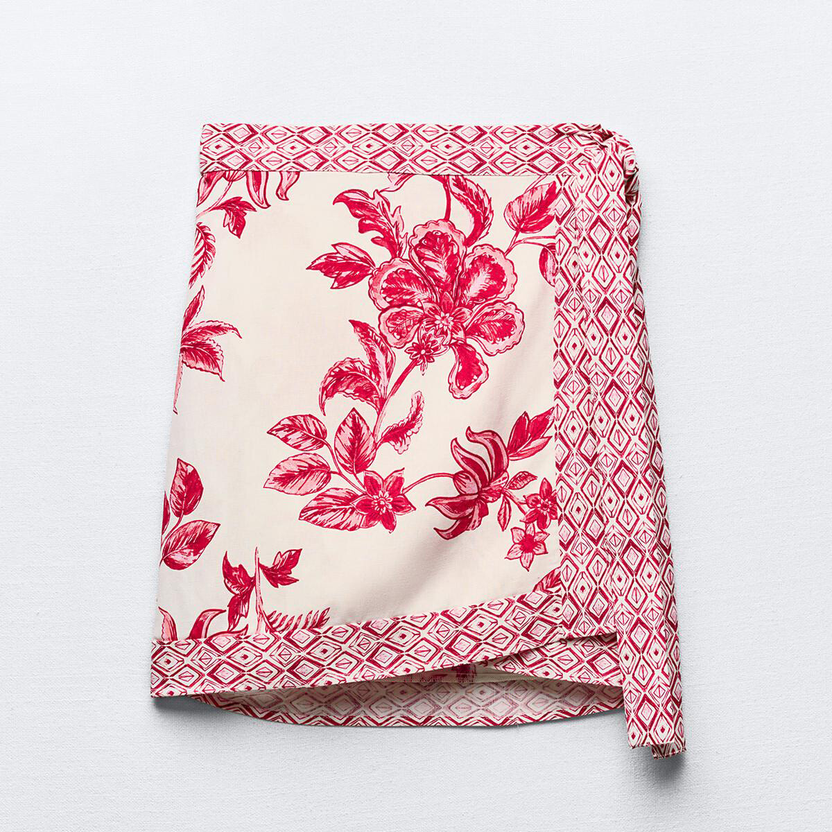 

Юбка-парео Zara Mini With Fretwork And Floral Print, красный/белый
