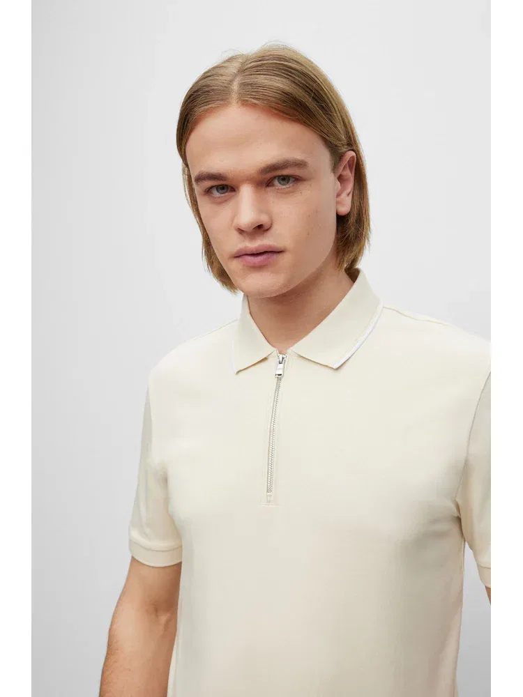Футболка поло с воротником, херингбон, Slim Fit BOSS, Ivory — фото 2