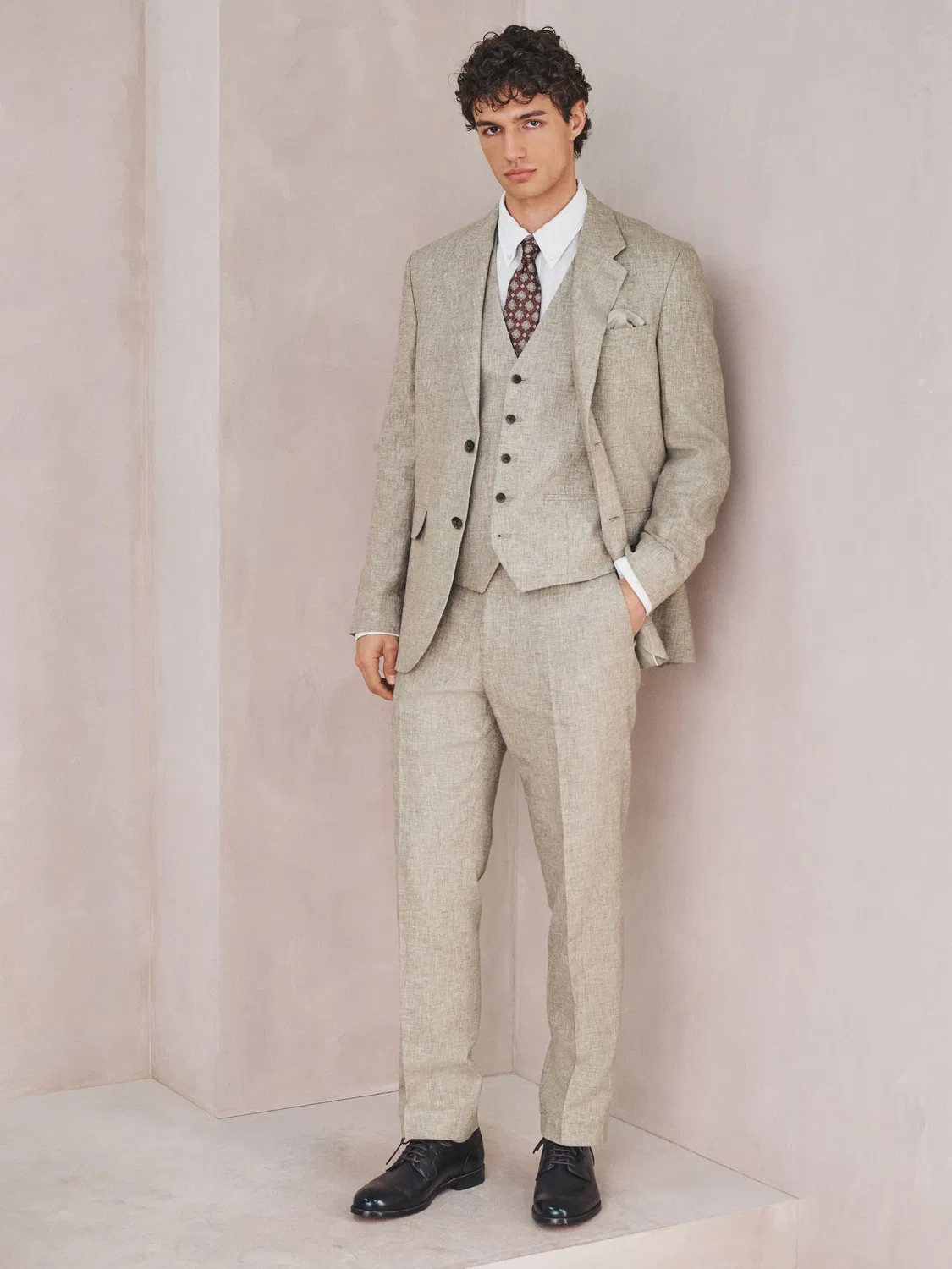 Жилет костюмный Neutral Linen Blend Texture Suit Waistcoat Next, нейтральный — фото 4