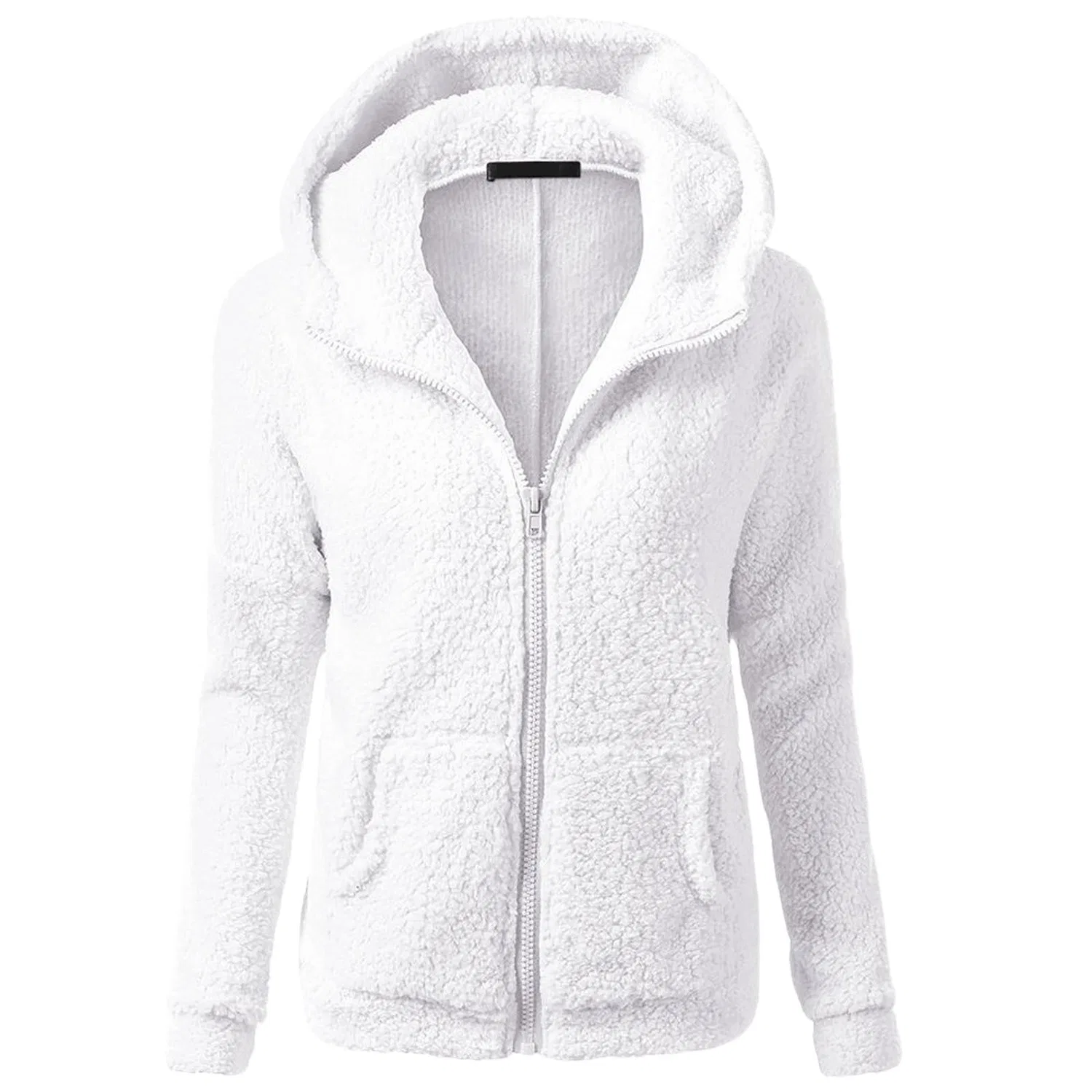 Женская куртка с капюшоном из флиса с молнией, с принтом, Oversize, Bianco