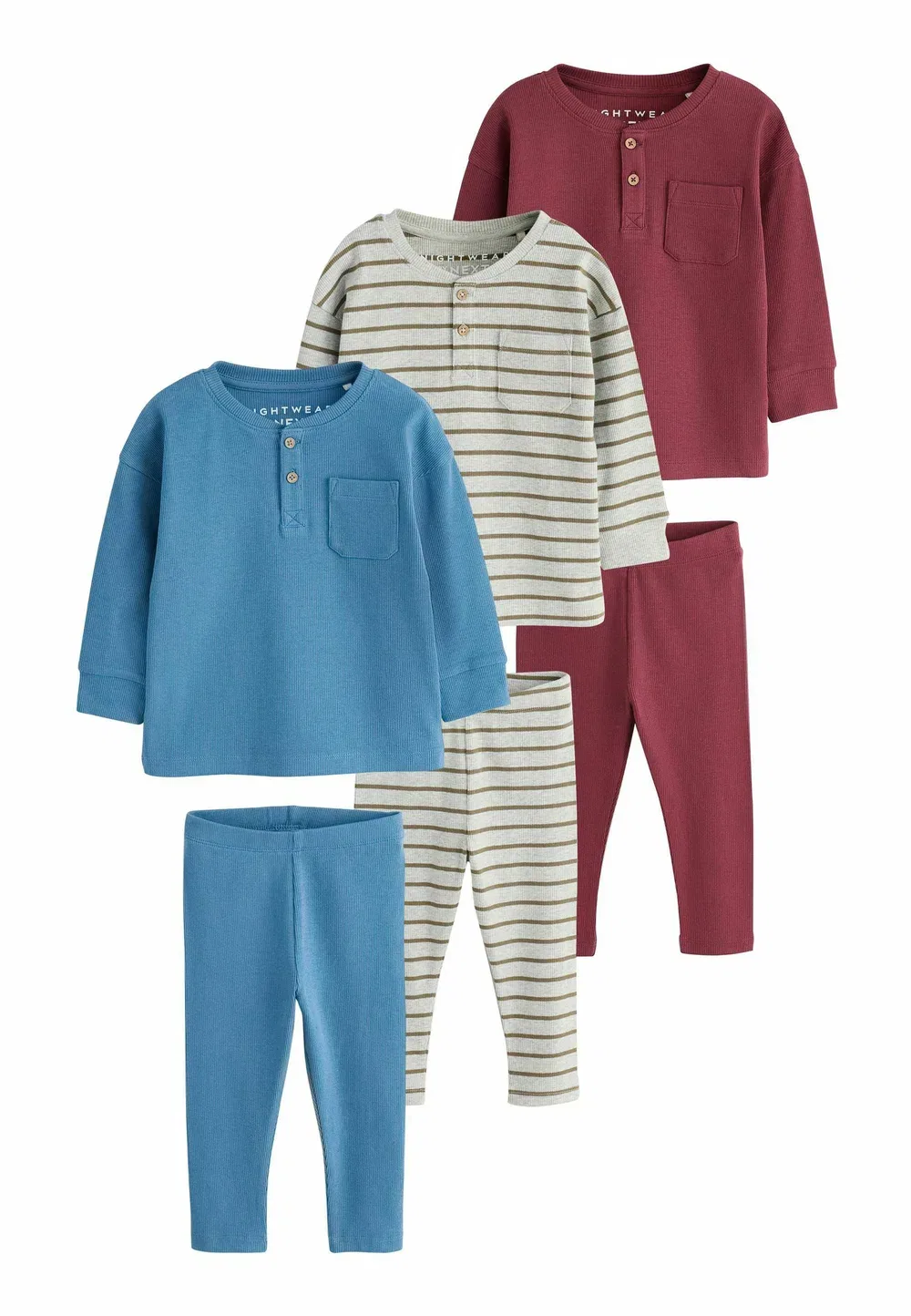 Пижама стандартного кроя, комплект из 3 штук Next, Blue Grey Maroon — фото 4