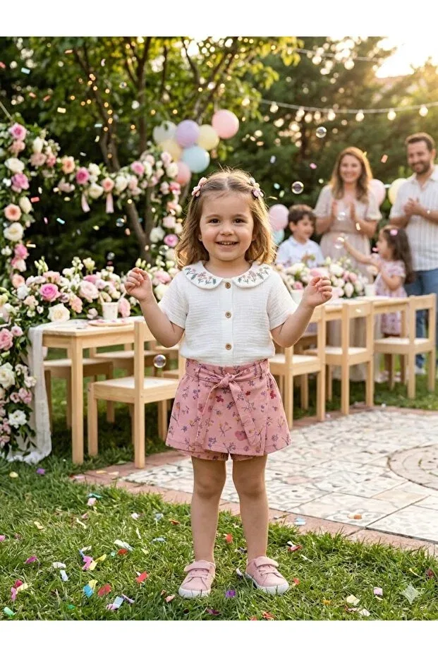 Детский комплект для девочек с цветочным принтом Balımbebe, Pink-White