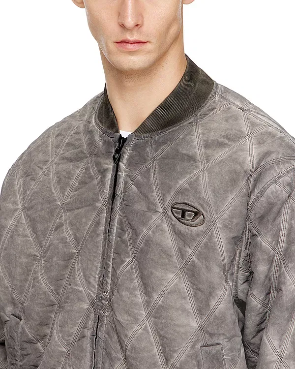 Мужская куртка-бомбер с ромбовидным принтом J-Type Argyle Diamonds Logo Diesel, серый — фото 4