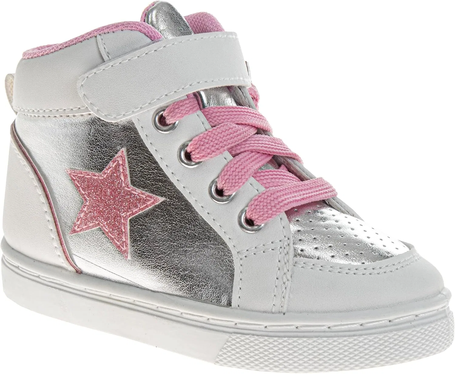 Детские кроссовки для девочек с металлическим блеском и шипами Josmo, White Pink