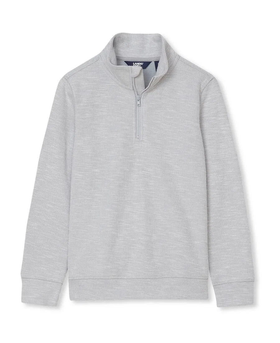 Свитер с четверть-застежкой Slub Lands' End, Gray Heather