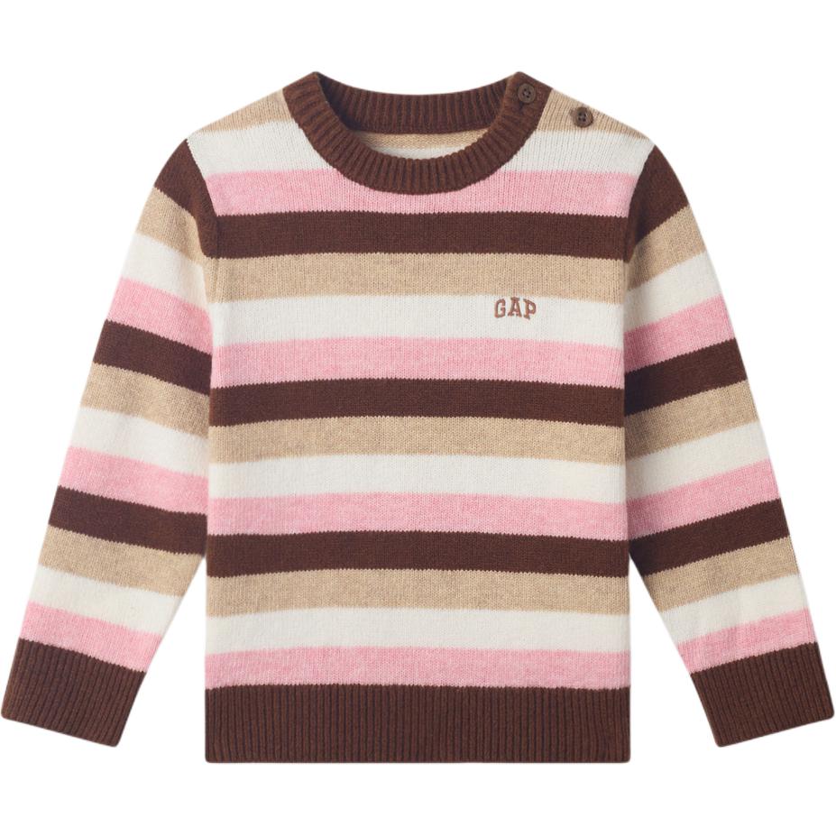Свитер с длинным рукавом и круглым вырезом в полоску Color Block для детей GAP, розовый stripes — фото 2