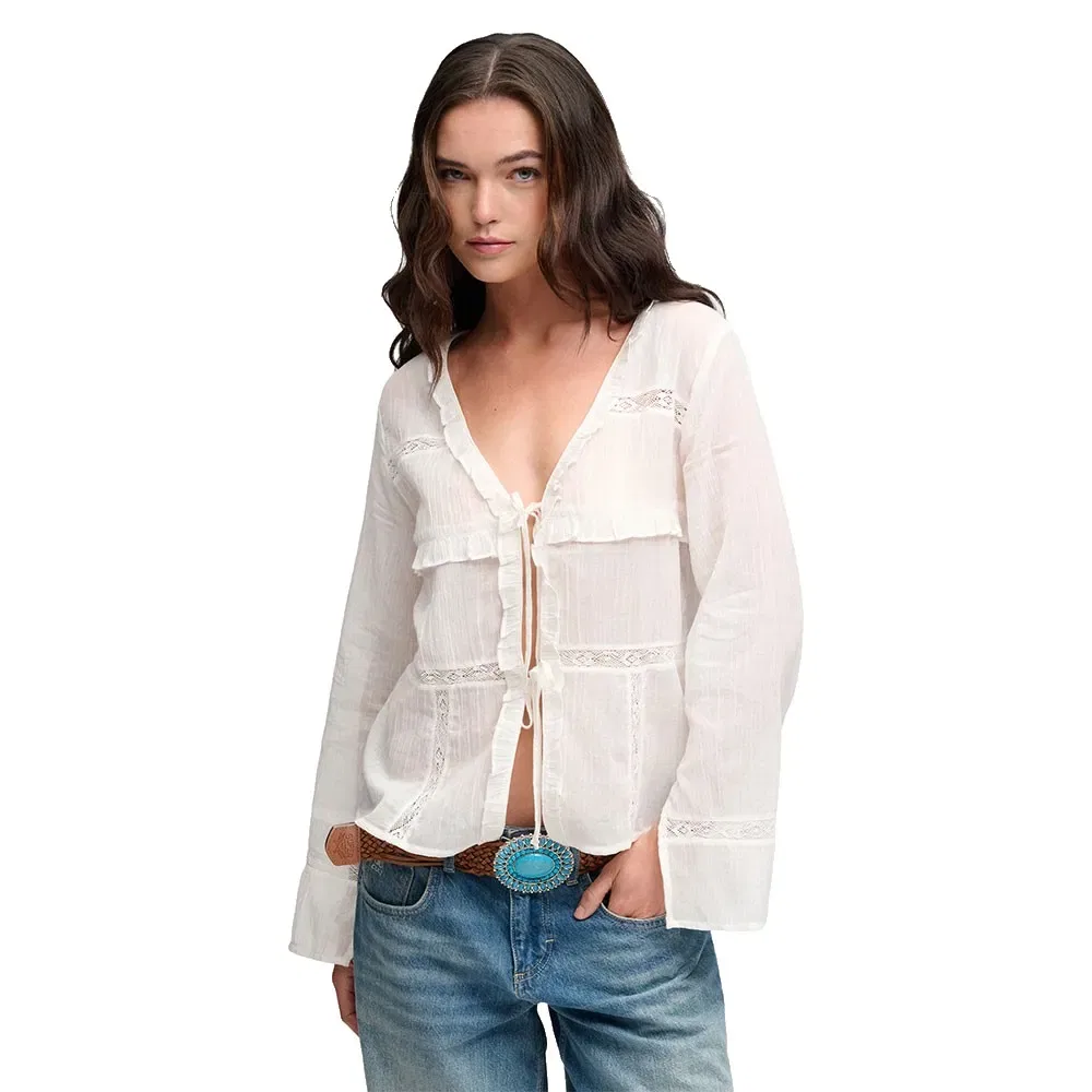Женский лонгслив с кружевными вставками и завязками Superdry, White