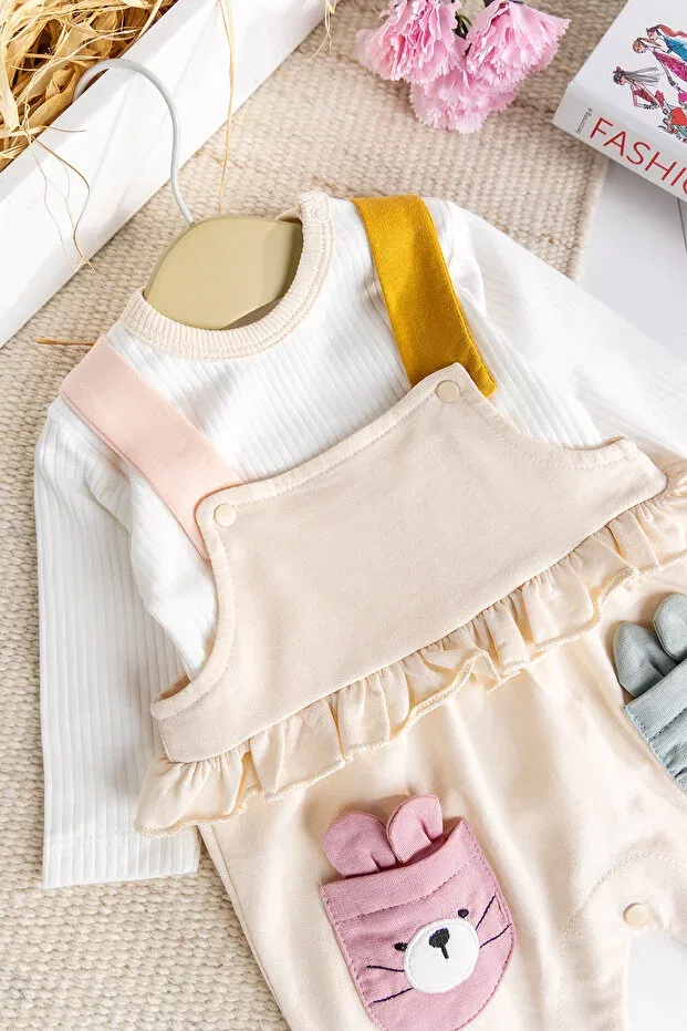 Детский комбинезон для девочек хлопковый 2-предметный Babymod, Cream — фото 4