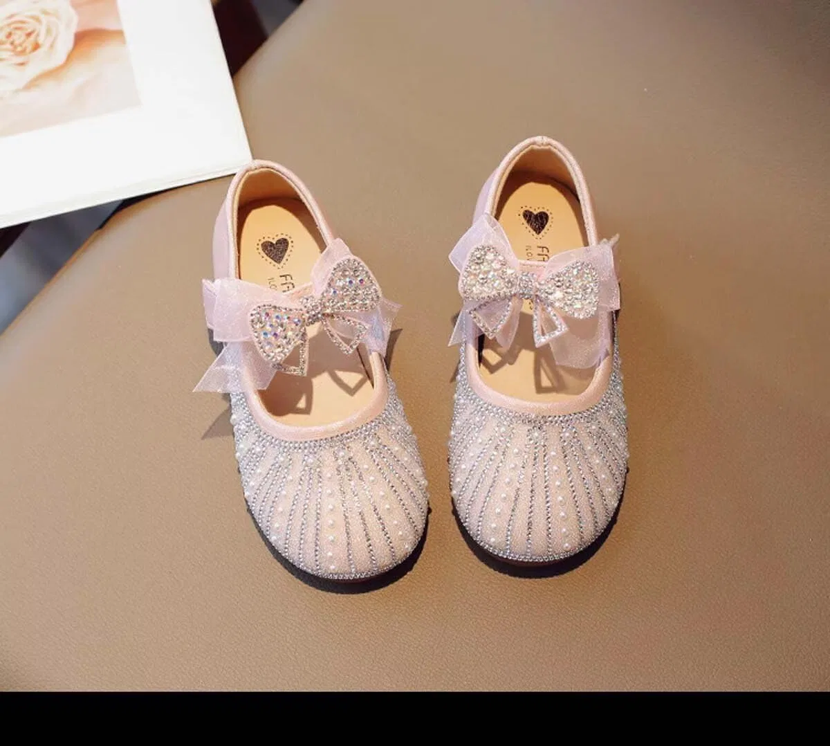 Детские балетки для девочек с блестками и жемчугом Sparkly Princess Ballet Flats IvoireCh, Pink — фото 4