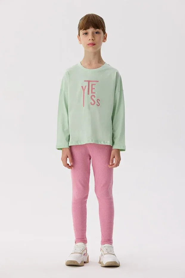Детская футболка для девочек с длинным рукавом Tyess Basic, Green — фото 2
