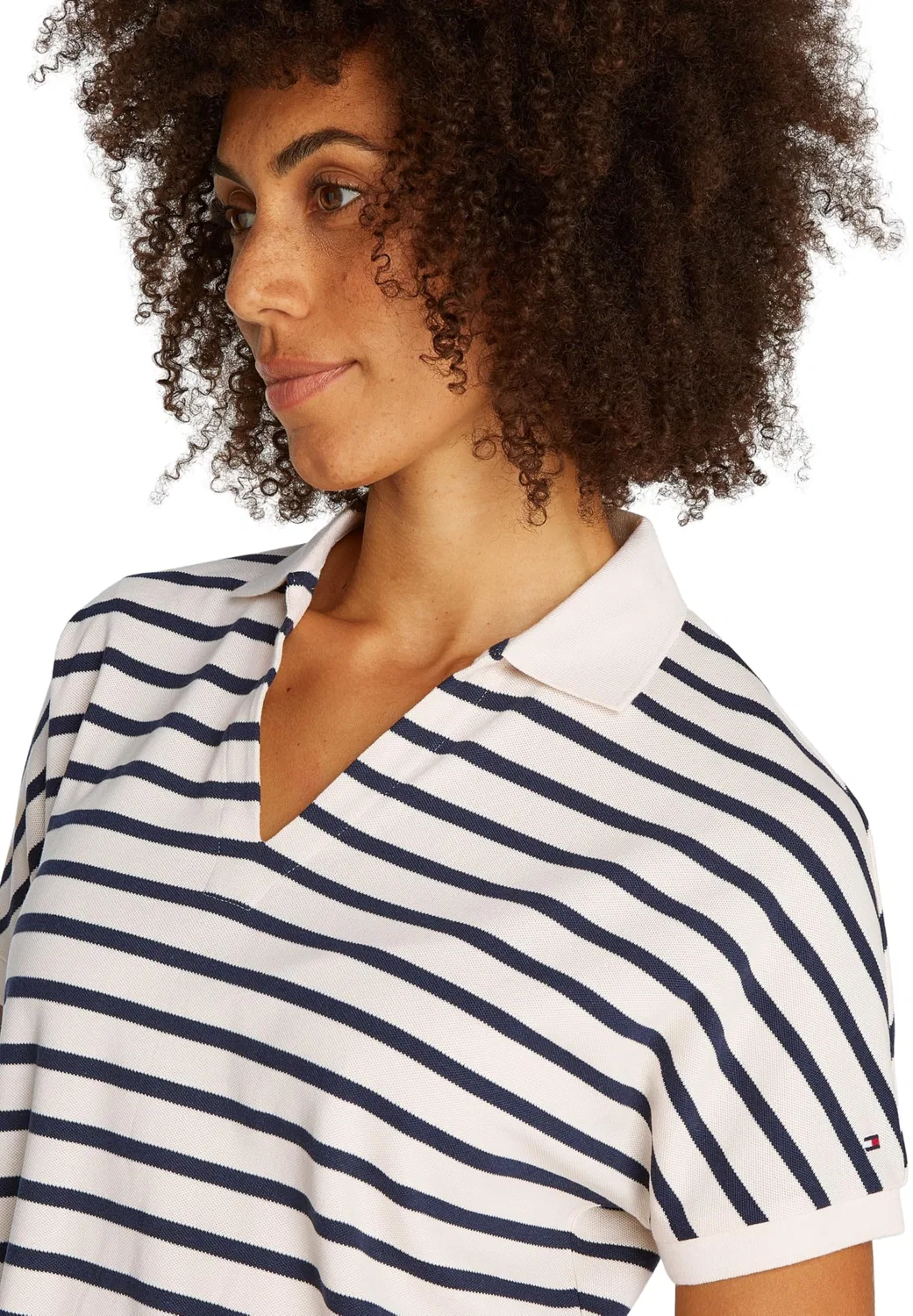Женское поло из лиоцелла с коротким рукавом Tommy Hilfiger, White (Calico/Dark Night Navy Stp) — фото 3